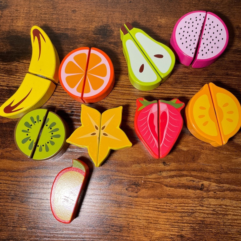 Montessori Wooden Cutting Fruit Play Set 9 Whole + 1 Half Learning Toy Lot